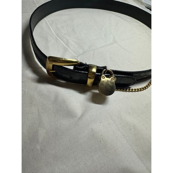 Genuine Original from Italy.  Black  Leather Croc with Gold Buckle lock Belt - Picture 2 of 7